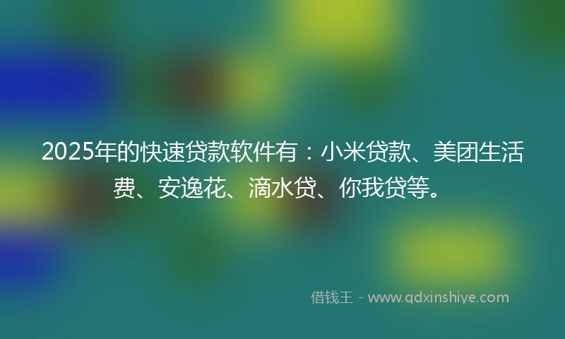 2025年的快速贷款软件有：小米贷款、美团生活费、安逸花、滴水贷、你我贷等。
