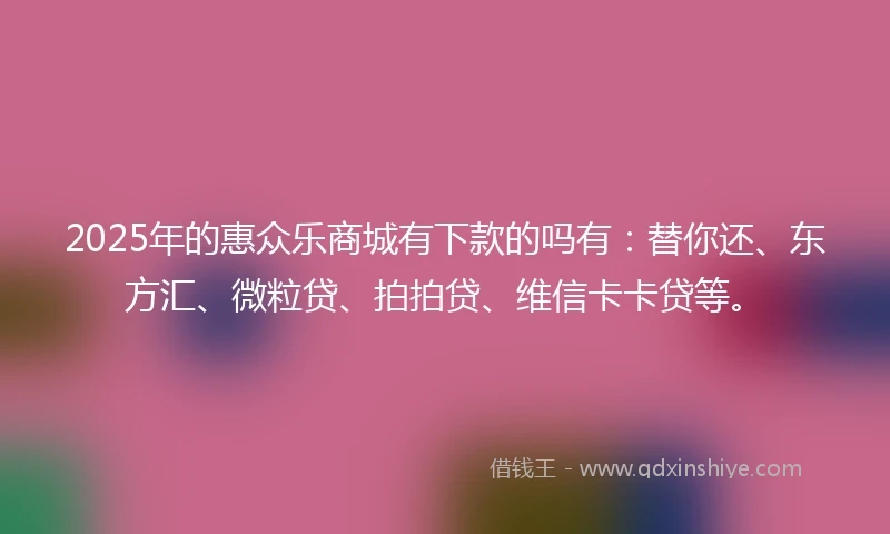 2025年的惠众乐商城有下款的吗有：替你还、东方汇、微粒贷、拍拍贷、维信卡卡贷等。
