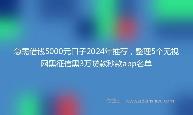 急需借钱5000元口子2024年推荐，整理5个无视网黑征信黑3万贷款秒款app名单
