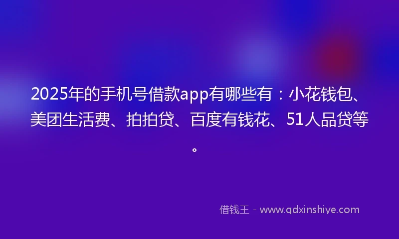 2025年的手机号借款app有哪些有：小花钱包、美团生活费、拍拍贷、百度有钱花、51人品贷等。
