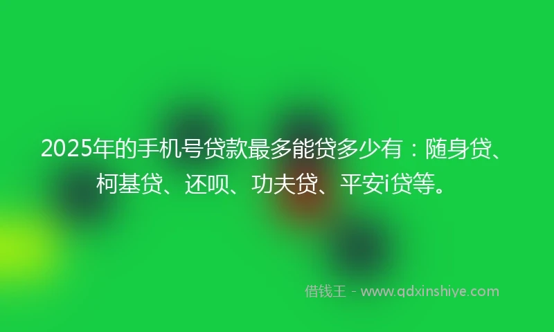 2025年的手机号贷款最多能贷多少有：随身贷、柯基贷、还呗、功夫贷、平安i贷等。