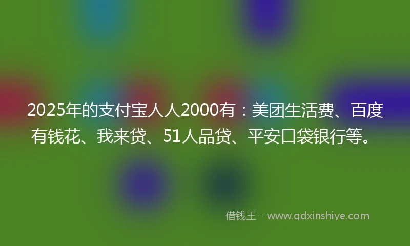 2025年的支付宝人人2000有：美团生活费、百度有钱花、我来贷、51人品贷、平安口袋银行等。
