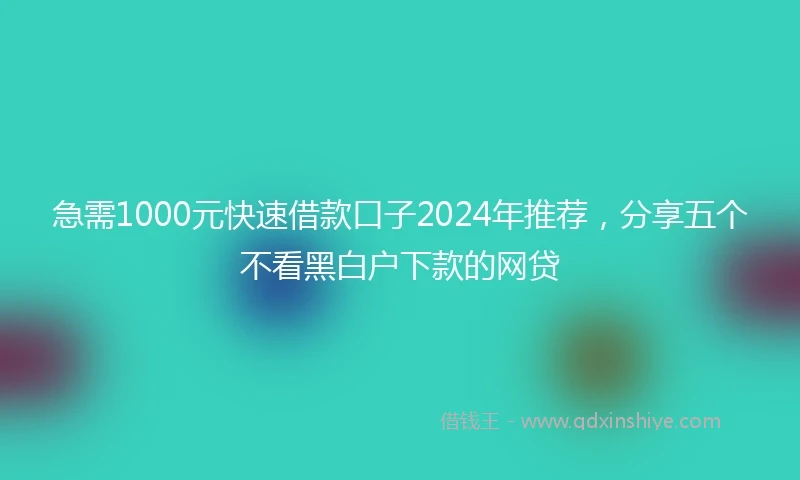 急需1000元快速借款口子2024年推荐，分享五个不看黑白户下款的网贷