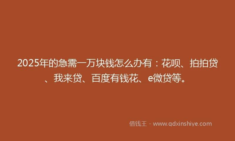 2025年的急需一万块钱怎么办有：花呗、拍拍贷、我来贷、百度有钱花、e微贷等。