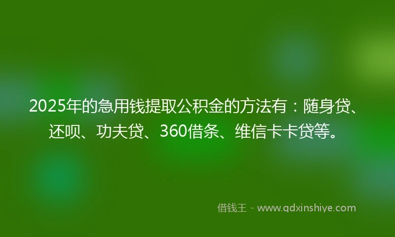 2025年的急用钱提取公积金的方法有：随身贷、还呗、功夫贷、360借条、维信卡卡贷等。