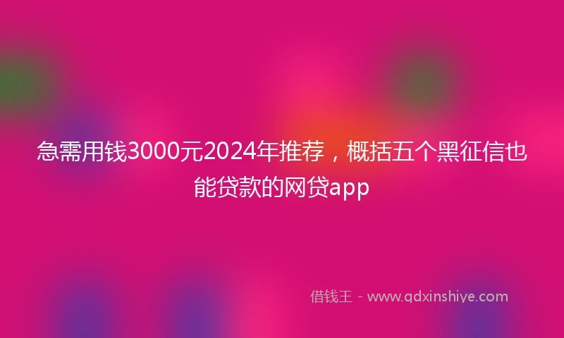 急需用钱3000元2024年推荐，概括五个黑征信也能贷款的网贷app