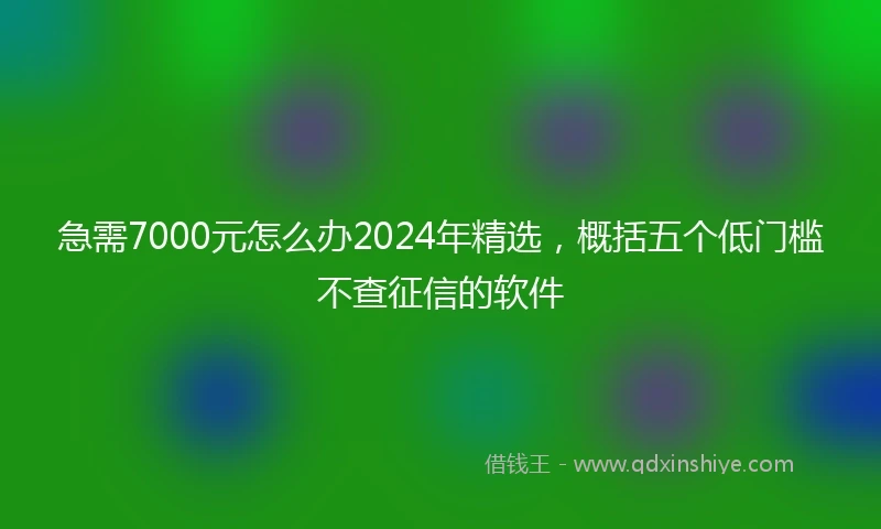 急需7000元怎么办2024年精选，概括五个低门槛不查征信的软件
