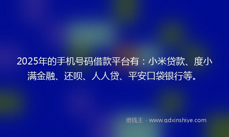 2025年的手机号码借款平台有：小米贷款、度小满金融、还呗、人人贷、平安口袋银行等。