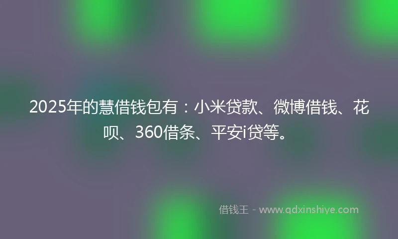 2025年的慧借钱包有：小米贷款、微博借钱、花呗、360借条、平安i贷等。