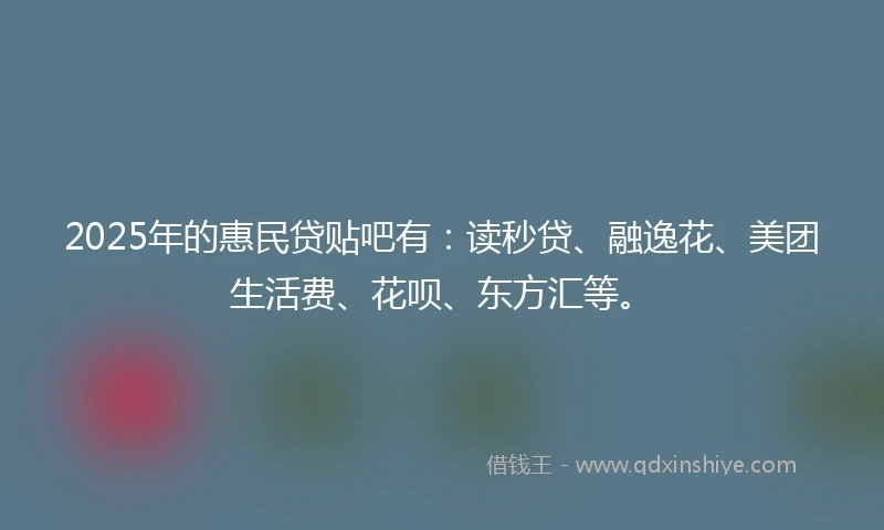 2025年的惠民贷贴吧有：读秒贷、融逸花、美团生活费、花呗、东方汇等。