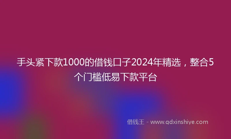 手头紧下款1000的借钱口子2024年精选，整合5个门槛低易下款平台