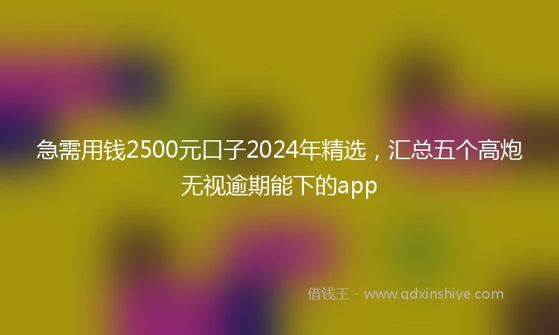急需用钱2500元口子2024年精选，汇总五个高炮无视逾期能下的app