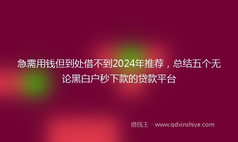 急需用钱但到处借不到2024年推荐，总结五个无论黑白户秒下款的贷款平台