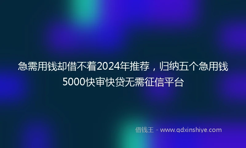 急需用钱却借不着2024年推荐，归纳五个急用钱5000快审快贷无需征信平台