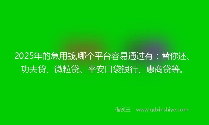 2025年的急用钱,哪个平台容易通过有：替你还、功夫贷、微粒贷、平安口袋银行、惠商贷等。