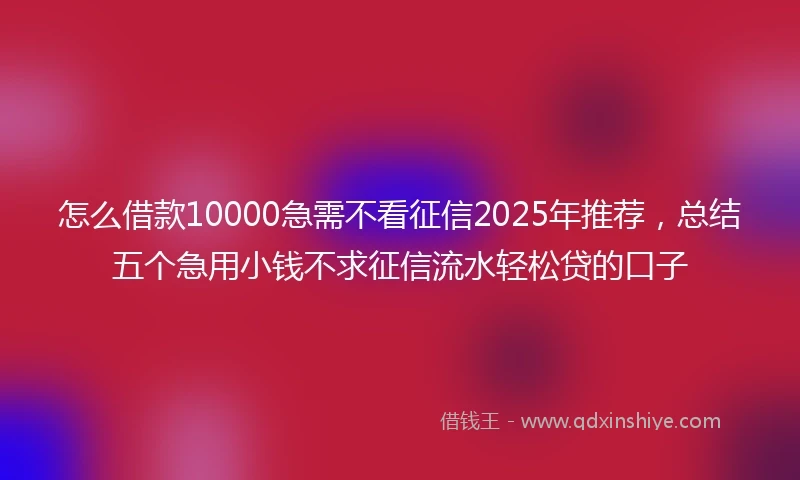 怎么借款10000急需不看征信2025年推荐，总结五个急用小钱不求征信流水轻松贷的口子