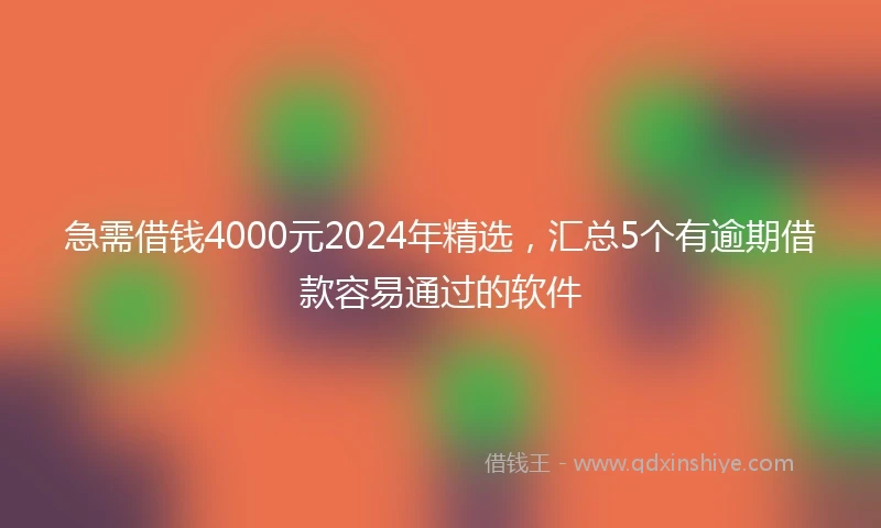 急需借钱4000元2024年精选，汇总5个有逾期借款容易通过的软件