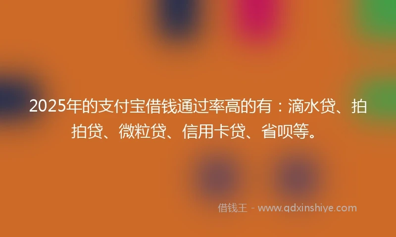 2025年的支付宝借钱通过率高的有：滴水贷、拍拍贷、微粒贷、信用卡贷、省呗等。