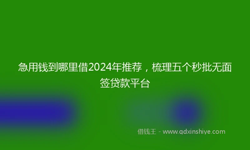 急用钱到哪里借2024年推荐，梳理五个秒批无面签贷款平台