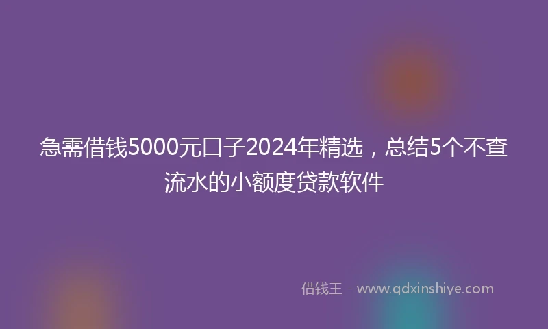 急需借钱5000元口子2024年精选，总结5个不查流水的小额度贷款软件