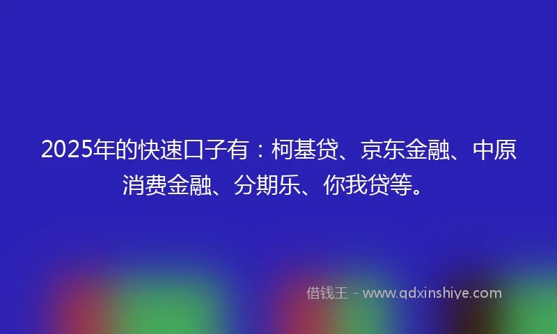 2025年的快速口子有：柯基贷、京东金融、中原消费金融、分期乐、你我贷等。