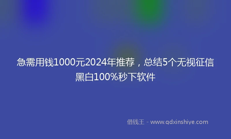 急需用钱1000元2024年推荐，总结5个无视征信黑白100%秒下软件