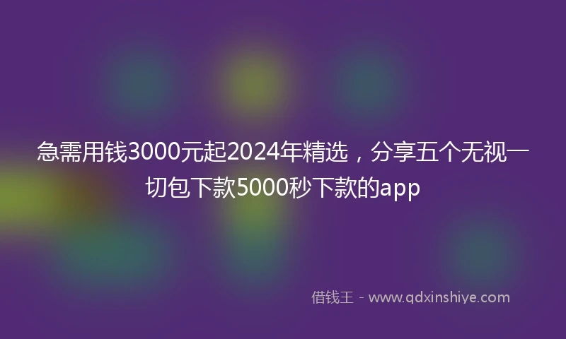 急需用钱3000元起2024年精选，分享五个无视一切包下款5000秒下款的app