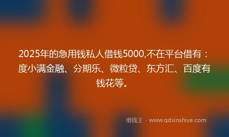 2025年的急用钱私人借钱5000,不在平台借有：度小满金融、分期乐、微粒贷、东方汇、百度有钱花等。
