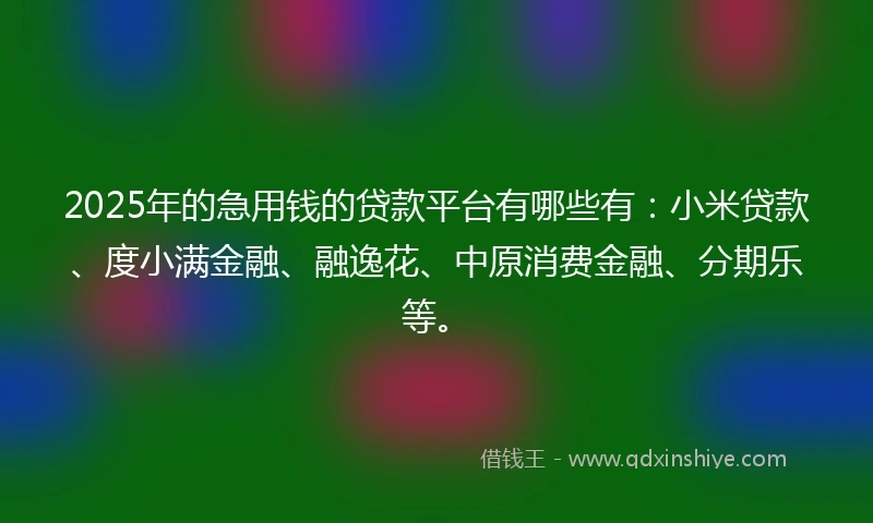 2025年的急用钱的贷款平台有哪些有：小米贷款、度小满金融、融逸花、中原消费金融、分期乐等。