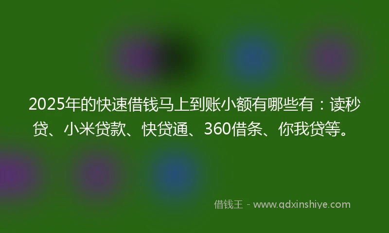 2025年的快速借钱马上到账小额有哪些有：读秒贷、小米贷款、快贷通、360借条、你我贷等。