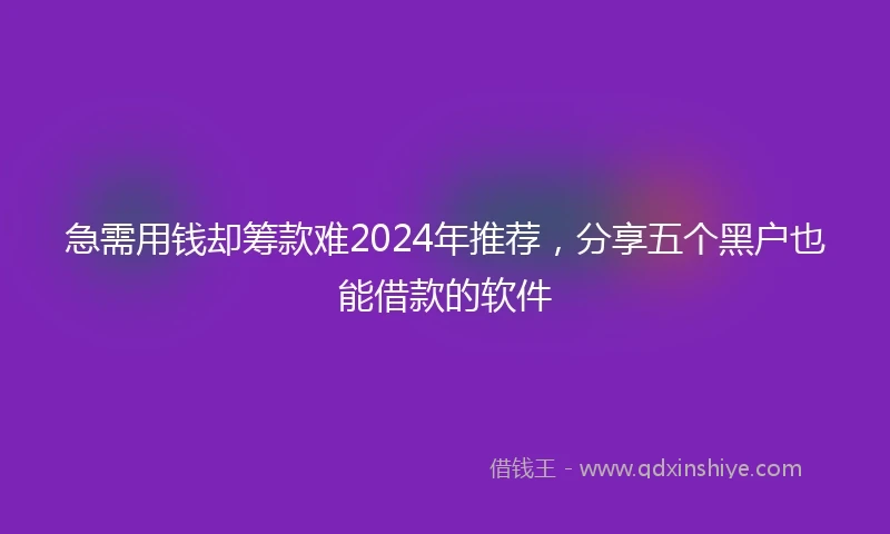 急需用钱却筹款难2024年推荐，分享五个黑户也能借款的软件