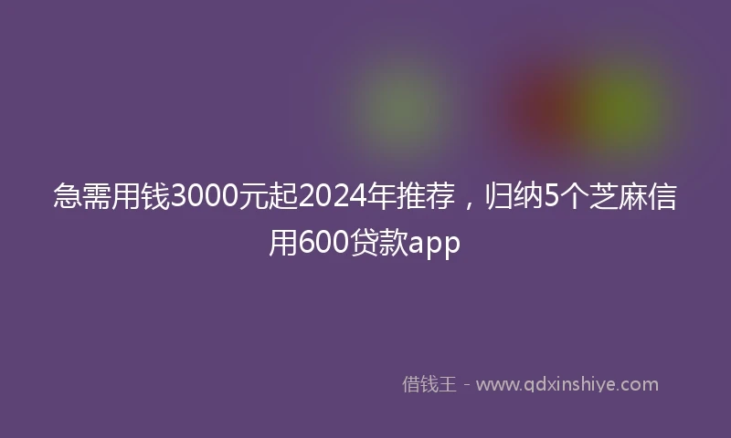 急需用钱3000元起2024年推荐，归纳5个芝麻信用600贷款app