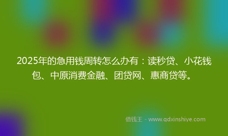 2025年的急用钱周转怎么办有：读秒贷、小花钱包、中原消费金融、团贷网、惠商贷等。