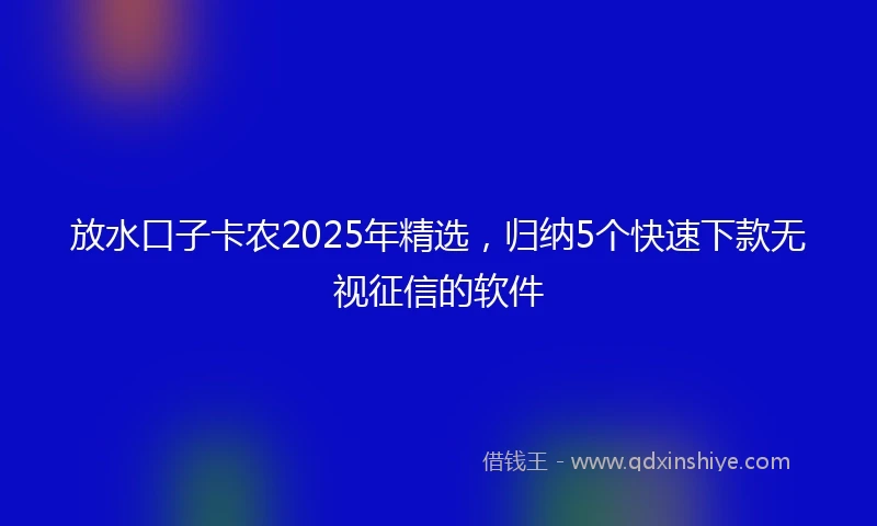 放水口子卡农2025年精选，归纳5个快速下款无视征信的软件