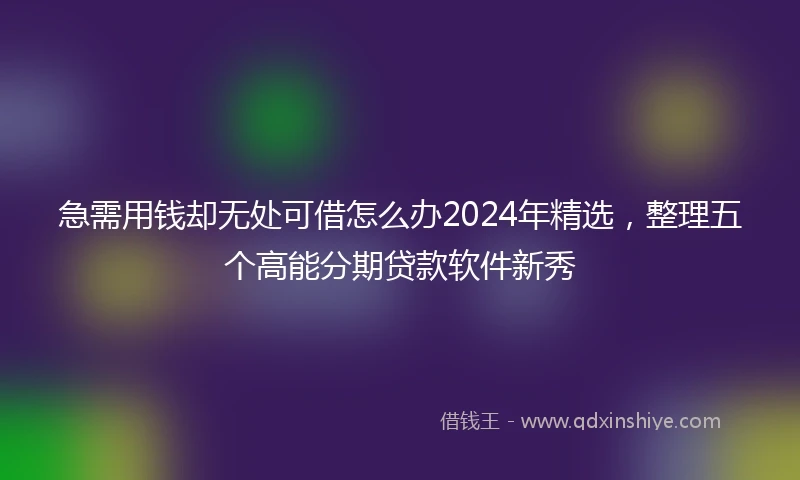 急需用钱却无处可借怎么办2024年精选，整理五个高能分期贷款软件新秀