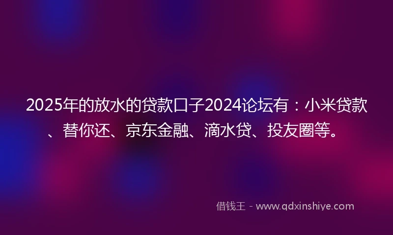 2025年的放水的贷款口子2024论坛有：小米贷款、替你还、京东金融、滴水贷、投友圈等。