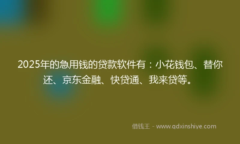 2025年的急用钱的贷款软件有：小花钱包、替你还、京东金融、快贷通、我来贷等。