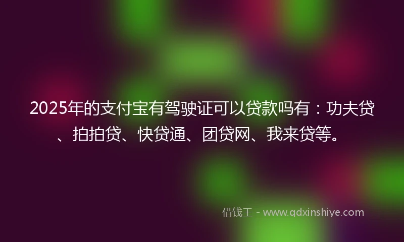 2025年的支付宝有驾驶证可以贷款吗有：功夫贷、拍拍贷、快贷通、团贷网、我来贷等。