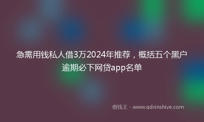 急需用钱私人借3万2024年推荐，概括五个黑户逾期必下网贷app名单