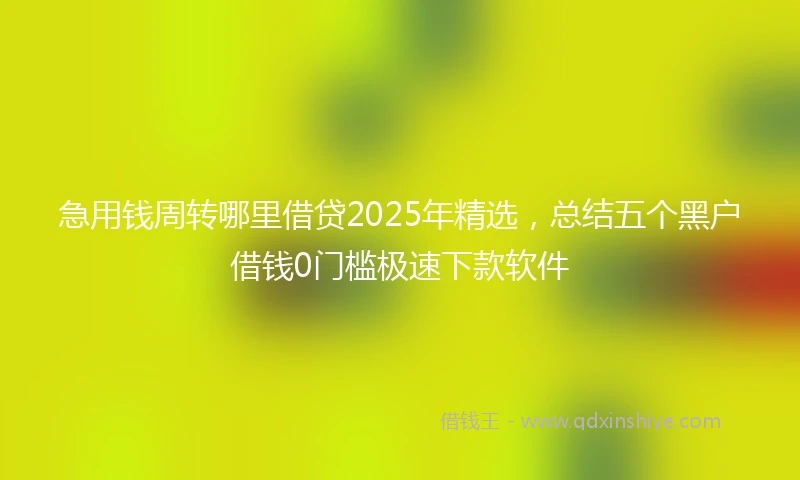 急用钱周转哪里借贷2025年精选，总结五个黑户借钱0门槛极速下款软件