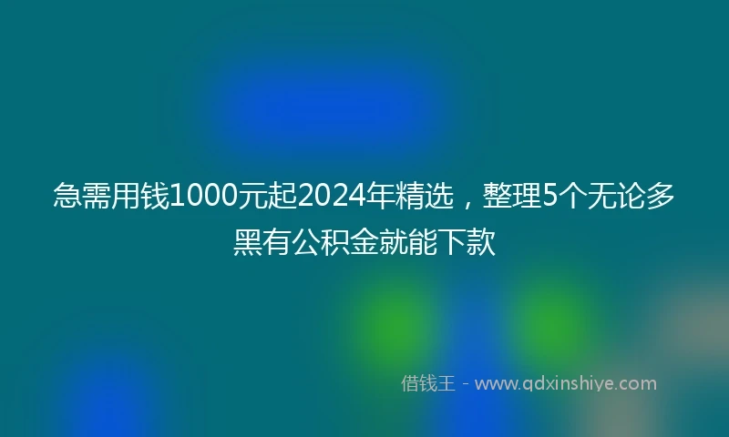 急需用钱1000元起2024年精选，整理5个无论多黑有公积金就能下款