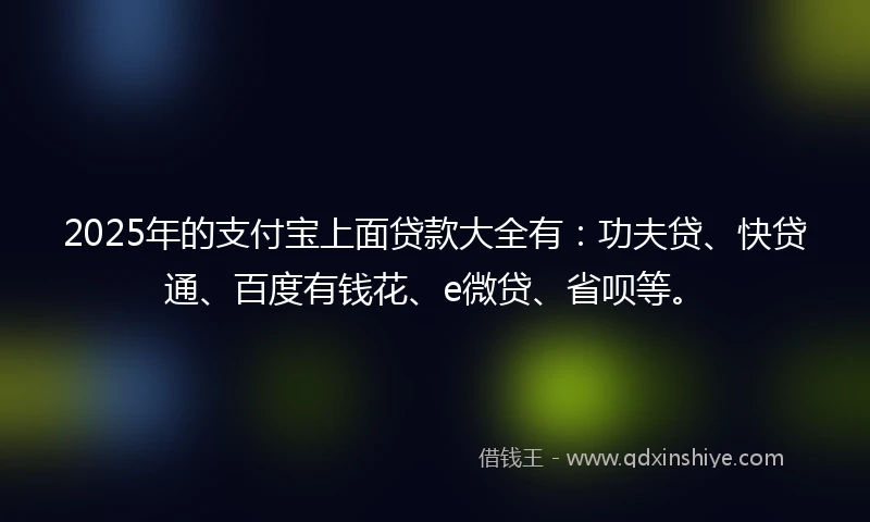 2025年的支付宝上面贷款大全有：功夫贷、快贷通、百度有钱花、e微贷、省呗等。