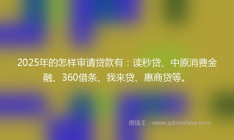 2025年的怎样审请贷款有：读秒贷、中原消费金融、360借条、我来贷、惠商贷等。