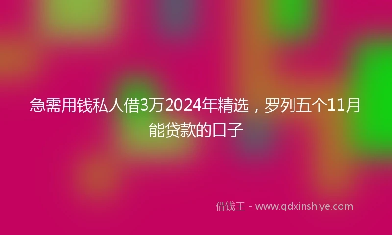 急需用钱私人借3万2024年精选，罗列五个11月能贷款的口子
