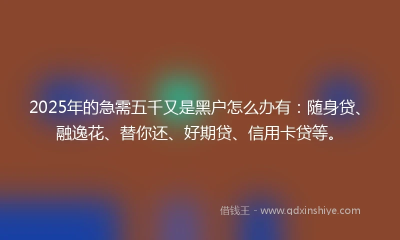 2025年的急需五千又是黑户怎么办有：随身贷、融逸花、替你还、好期贷、信用卡贷等。