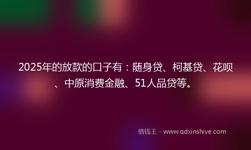 2025年的放款的口子有：随身贷、柯基贷、花呗、中原消费金融、51人品贷等。