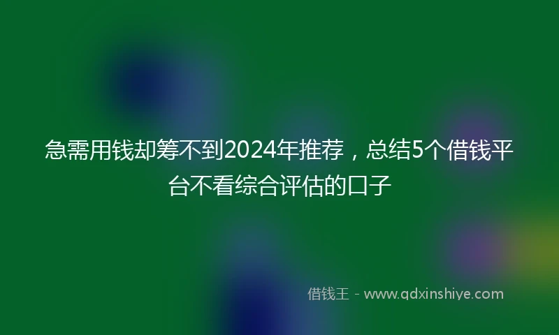 急需用钱却筹不到2024年推荐，总结5个借钱平台不看综合评估的口子