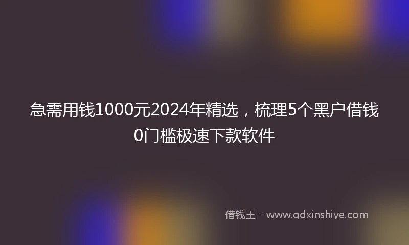 急需用钱1000元2024年精选，梳理5个黑户借钱0门槛极速下款软件