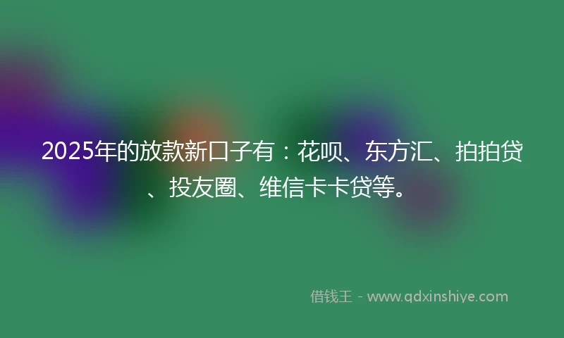 2025年的放款新口子有：花呗、东方汇、拍拍贷、投友圈、维信卡卡贷等。