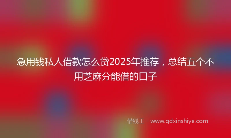 急用钱私人借款怎么贷2025年推荐，总结五个不用芝麻分能借的口子